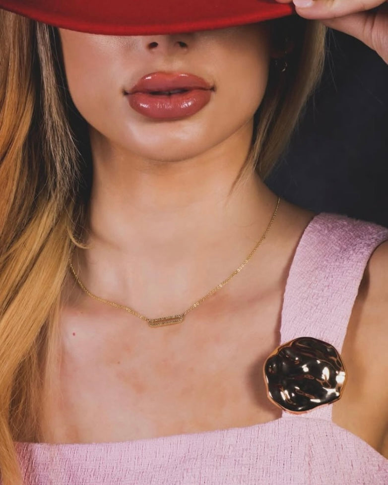 Pave Frame Necklace worn by @doll_face.blondie